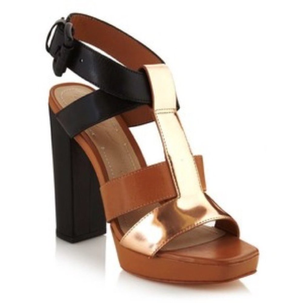 Elizabeth and James Chunky Rose Gold Black Heels